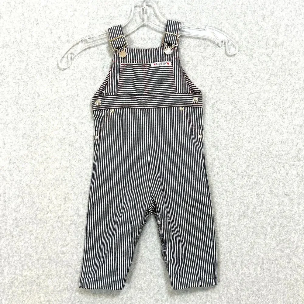 Vtg Health-Tex Striped Overalls Size 18 Mo Train Conductor Railroad USA
